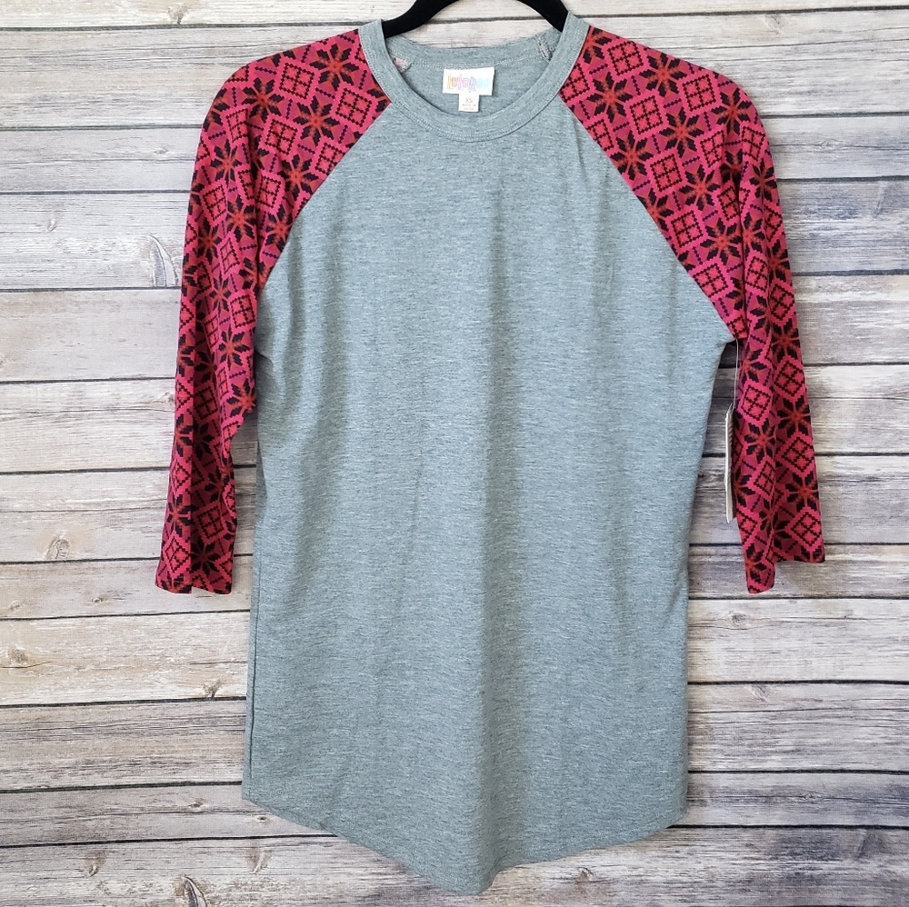 LuLaRoe XS Randy NWT shirt Gray Sleeves Pink Black Baseball Style Tee Casual